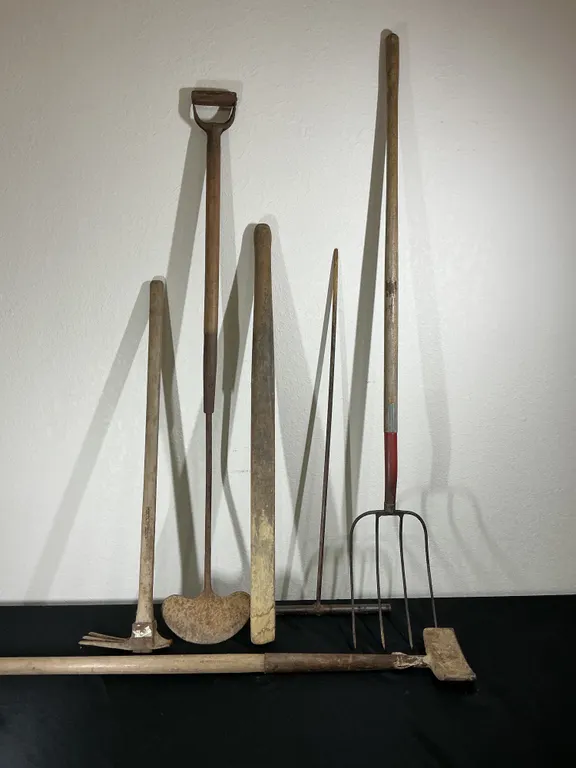 Vintage Farm & Garden Hand Tools – Spade, Fork & Wooden Implements
