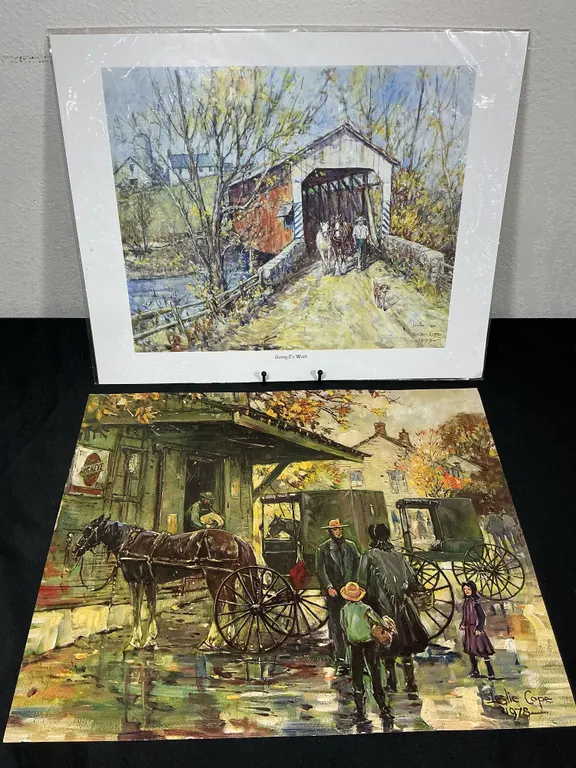 Leslie Cope “Going to Work” & “Country Store” Color Lithographic Prints – Lot of 2