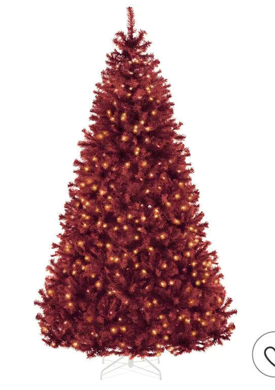 4.5ft Pre-Lit Burgundy Christmas Tree, Artificial Holiday Decoration w/ 175 Lights