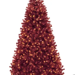 4.5ft Pre-Lit Burgundy Christmas Tree, Artificial Holiday Decoration w/ 175 Lights