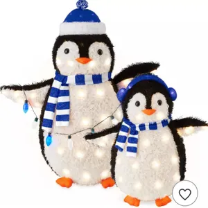 2-Piece Lighted 3ft Pop-Up Penguin Family Outdoor Christmas Decoration w/ 150 LED Lights - Blue