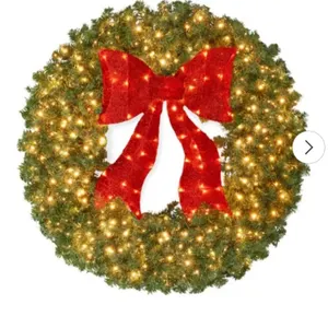30in Artificial Pre-Lit Fir Christmas Wreath Decor w/ Red Bow, 130 LED Lights, 220 Tips, Plug-In