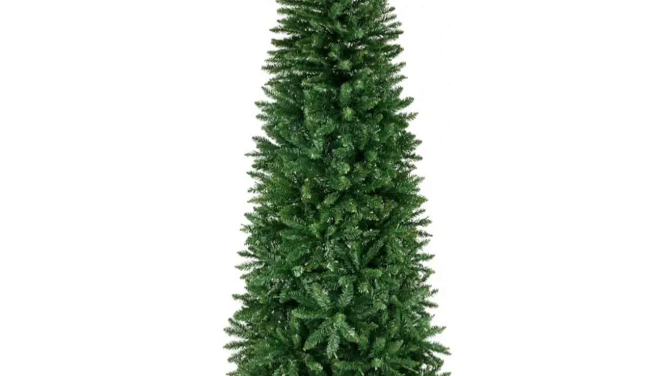 Unlit Pencil Christmas Tree, 6ft Premium Artificial Tree, Realistic Spruce Holiday Decor w/ 618 Bran