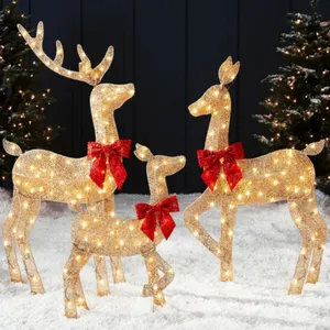 4ft 3-Piece 2D Lighted Christmas Deer Family Set, Large Outdoor Yard Reindeer Holiday Decoration wit
