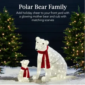 32" 2 Piece Lighted Polar Bear Family Large All Weather Lighted Outdoor Christmas Decor Patio Grass