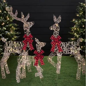 4ft 3-Piece 2D Lighted Christmas Deer Family Set, Large Outdoor Yard Reindeer Holiday Decoration wit