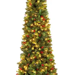 6ft Pre-Lit Spruce Pencil Christmas Tree Pre-Decorated w/Twinkling LED Lights Holiday Decoration w/