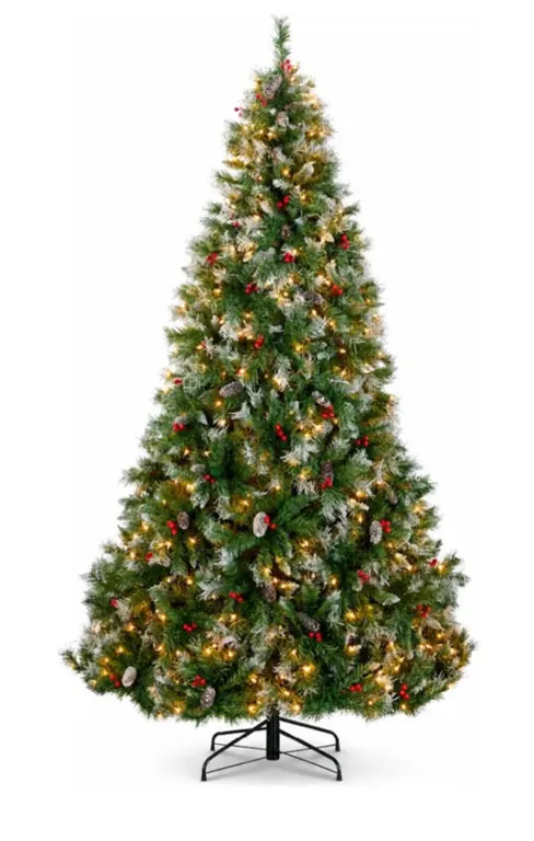 6ft Christmas Tree Pre-Lit w/Viral Twinkling Lights, Pre-Decorated Artificial Frosted Pine Holiday D