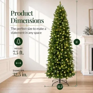7.5ft Artificial Pencil Christmas Tree with LED Twinkling Lights, Pre-Lit Spruce Realistic Holiday X