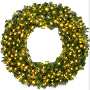 36in Large Artificial Pre-Lit Fir Christmas Wreath Holiday Accent Decoration w/ 150 LED Lights, 300