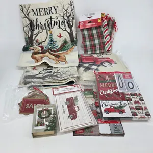Lot of Christmas Pillow Cases and Gift Boxes with Present Tags