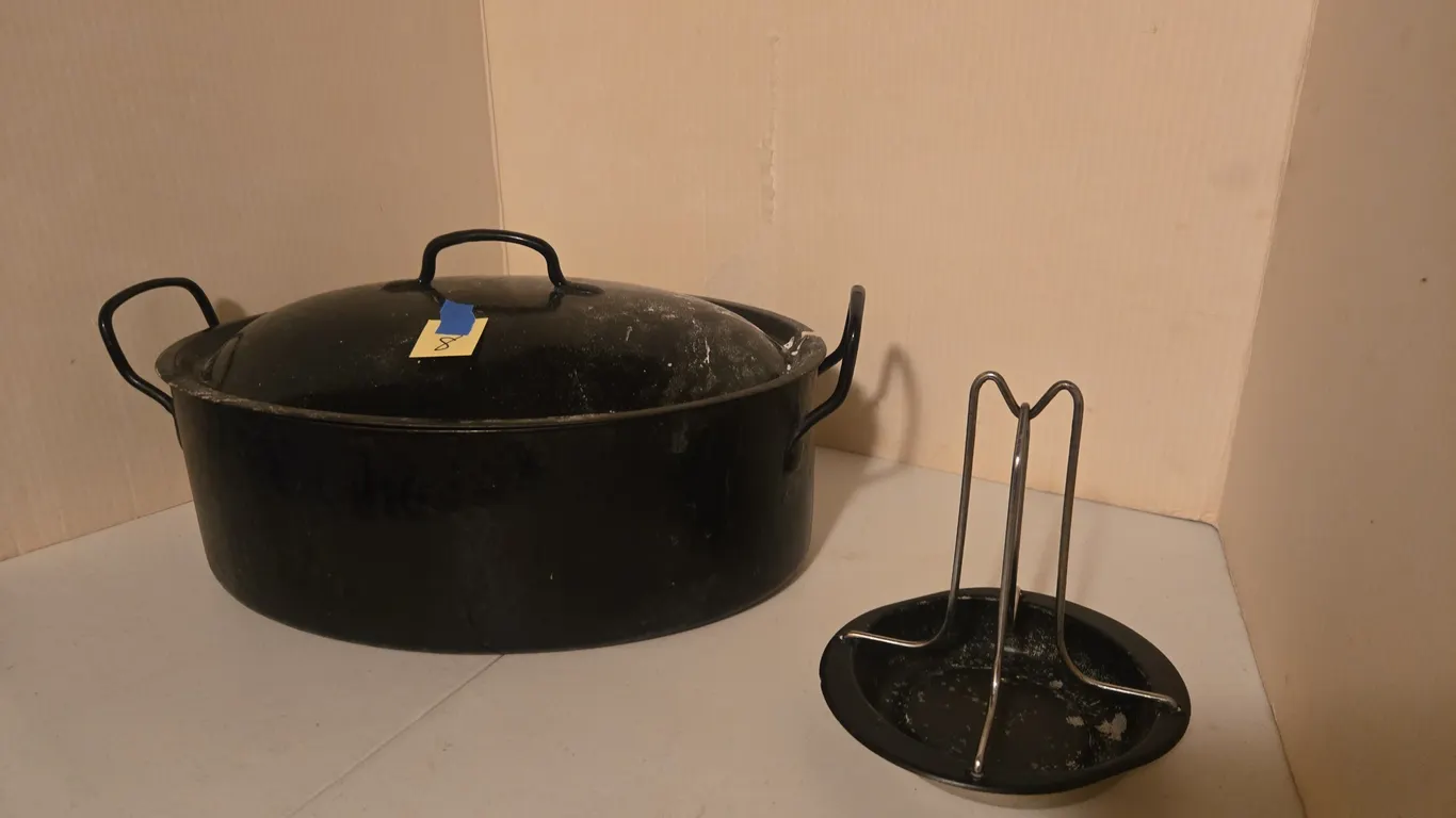 Antique heavy steel roasting pan