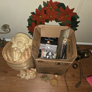 Assorted knick knacks and cat decor