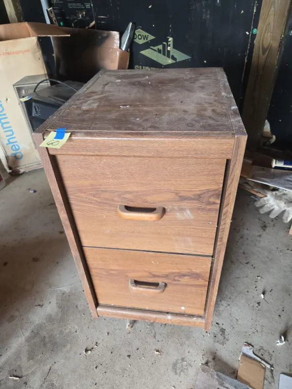 Wooden two drawer filing cabinet