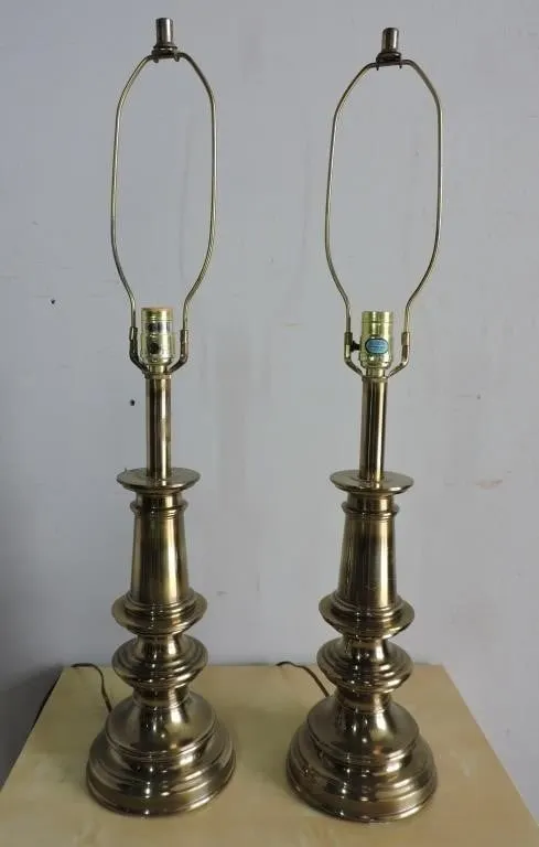 2 STIFFEL BRASS HOLLYWOOD REGENCY STYLE TABLE LAMP