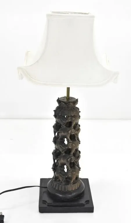 CARVED WOOD ELEPHANT LAMP