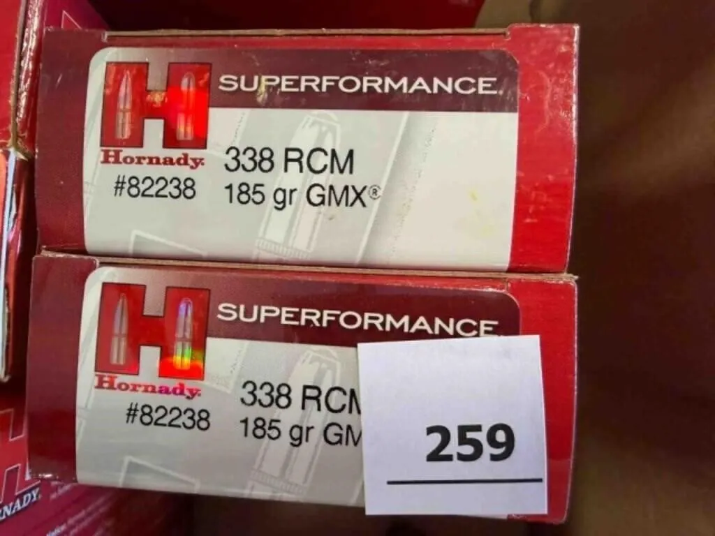 Hornady 338 RCM ammo; 185gr GMX; 40 ct.