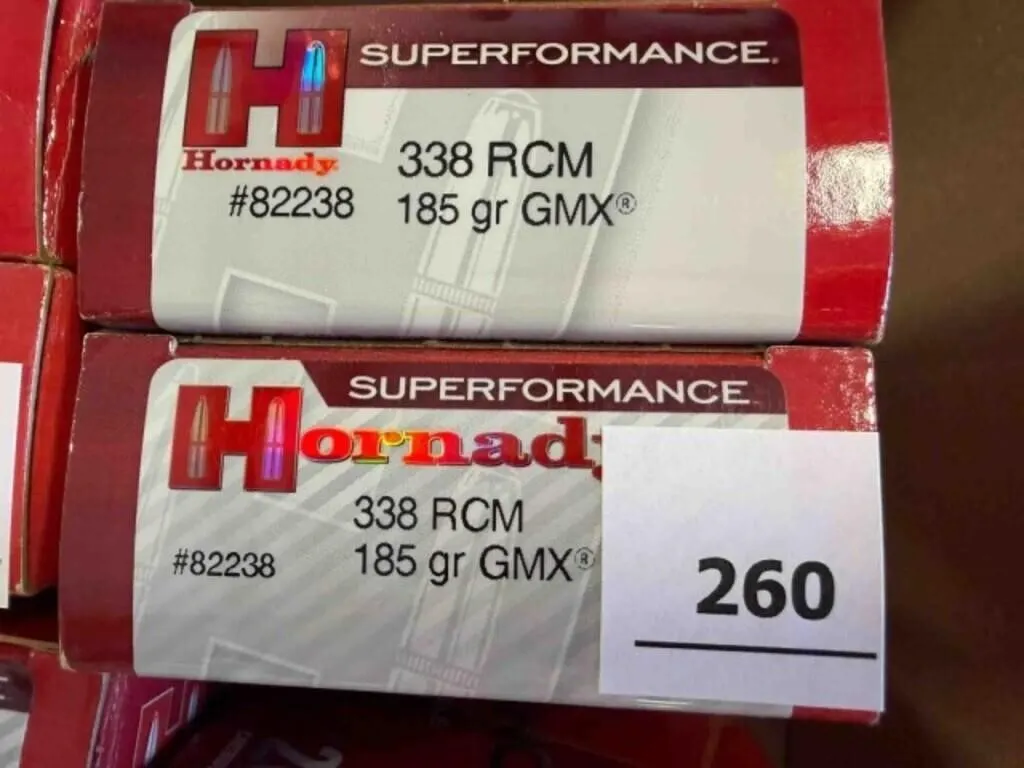 Hornady 338 RCM ammo; 185gr GMX; 40 ct.