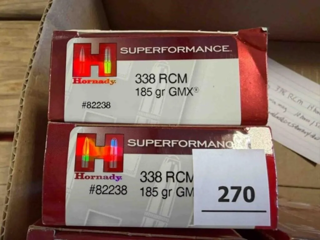 Hornady 338 RCM ammo; 185gr GMX; 40 ct.