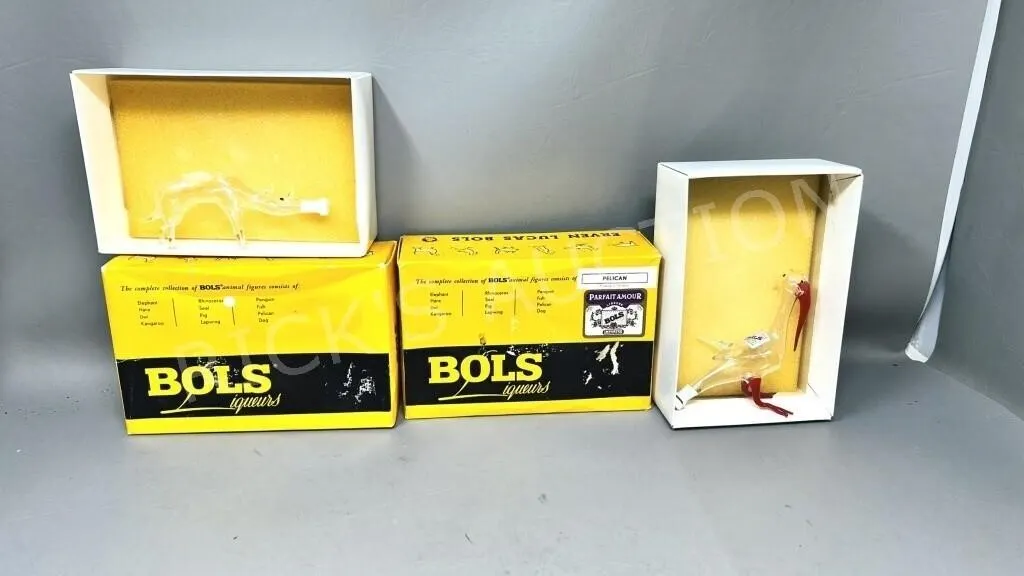 3 - hand blown Bols glass figures in boxes