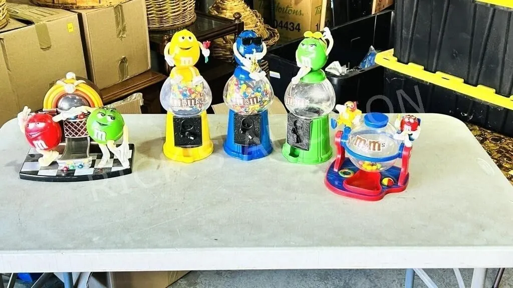 5 M & M dispencers & banks - 6" to 12" tall