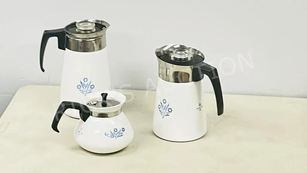 3- 1960's Corning stove top coffee/ teapots
