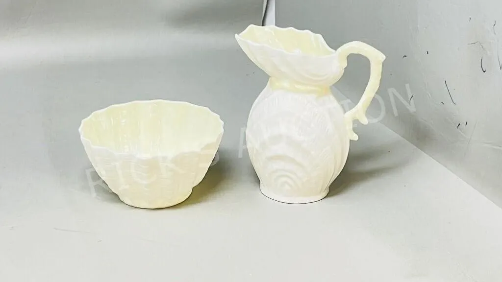 Belleek, cream & sugar w/ green mark