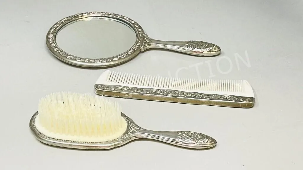 3pc vintage vanity set- silverplated