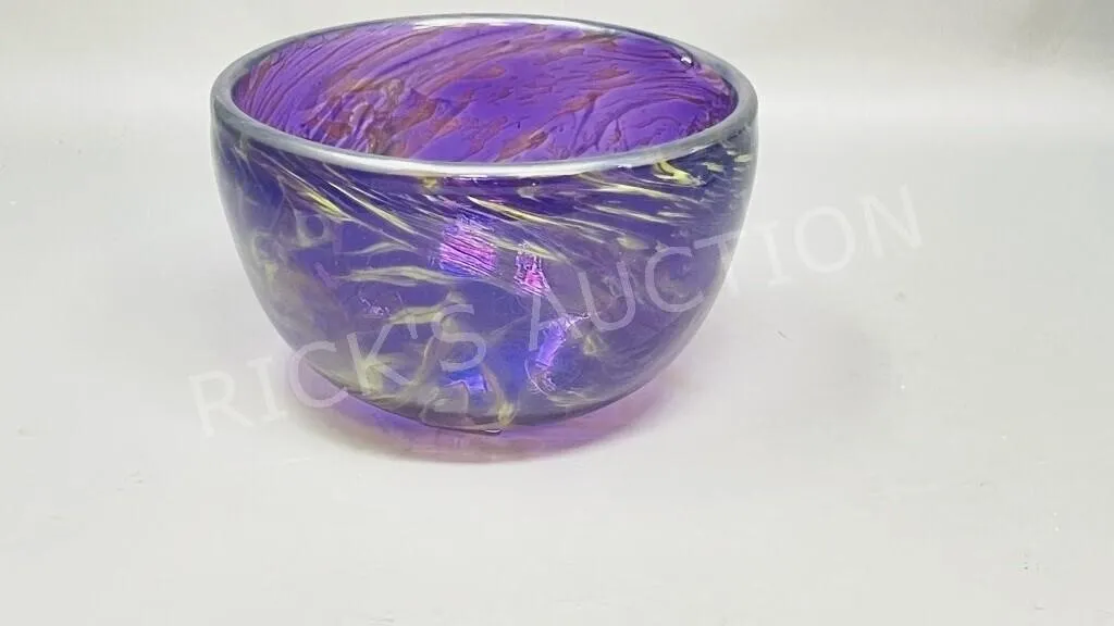 signed art glass dish- 6" wide