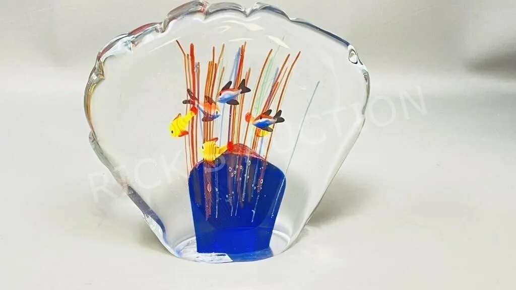 8" tall art glass aquarium, Venetian label, Italy