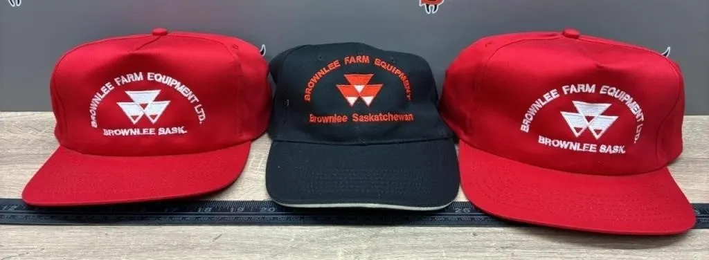 3 Unused Brownlee Farm Equipment Caps.