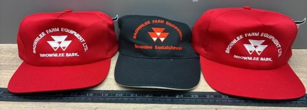 3 Unused Brownlee Farm Equipment Caps.