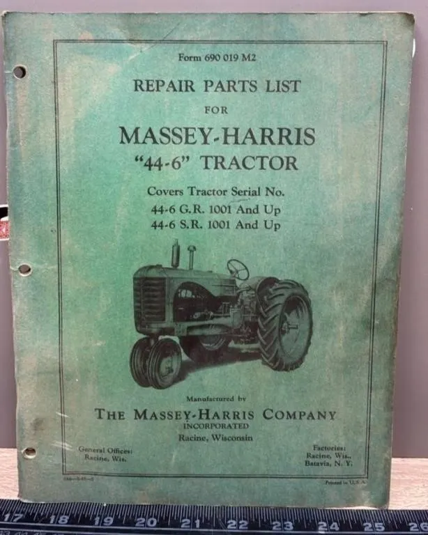 Massey Harris 44-6 Tractor Repair Parts List.