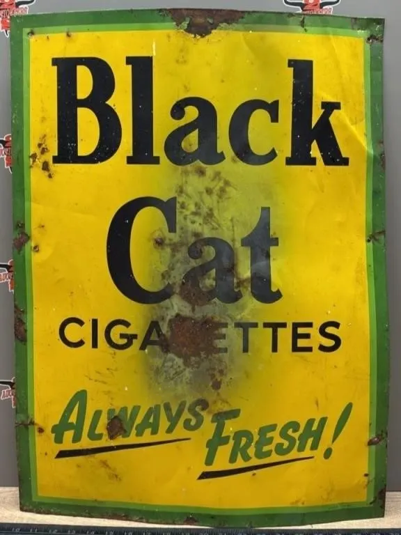 Original Black Cat Tin Sign. 20.5”x27.5”.
