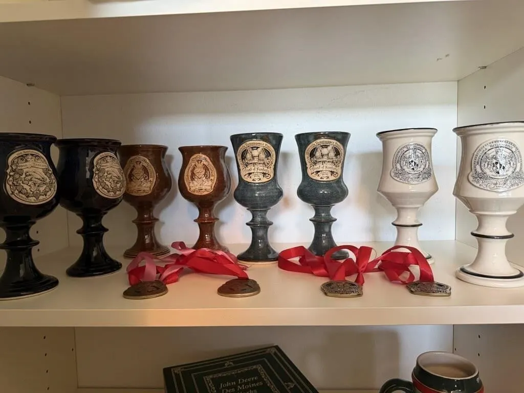 Renaissance pottery goblets (8), medallions (4)