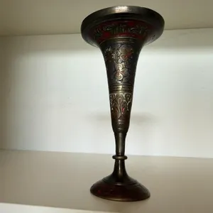 Etched brass vase