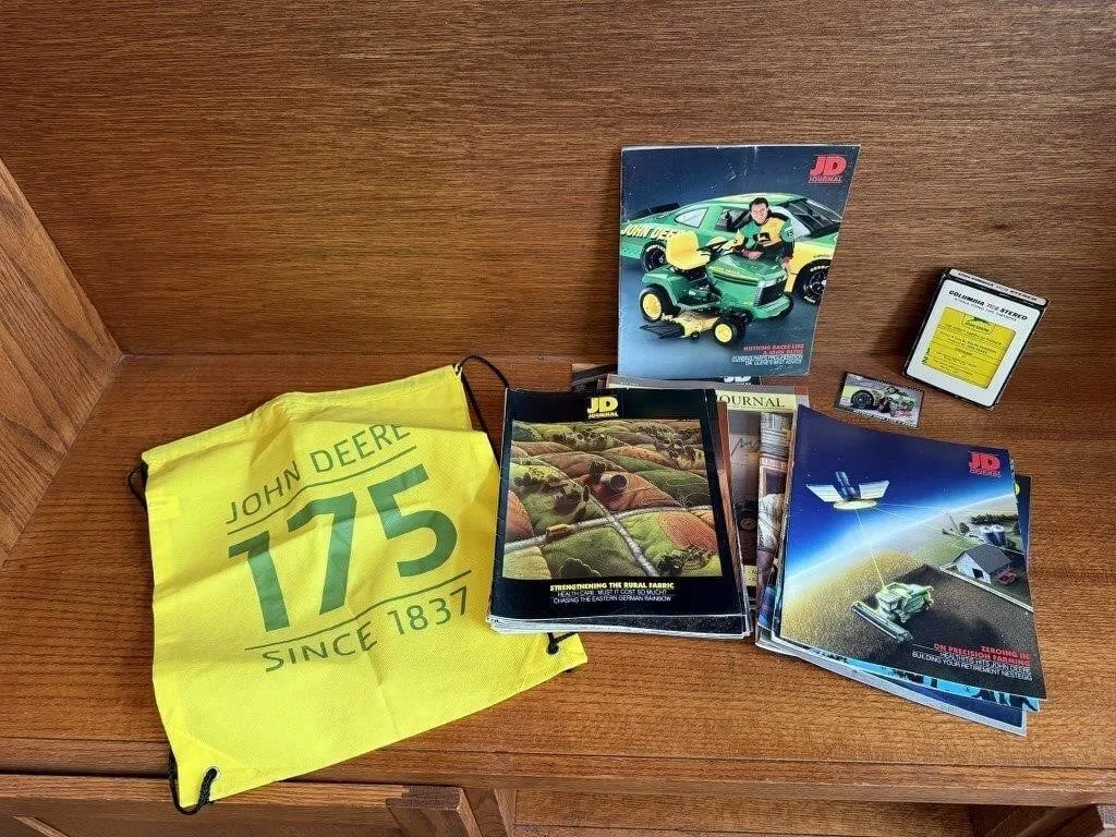 John Deere drawstring bag, magazines, 8 track