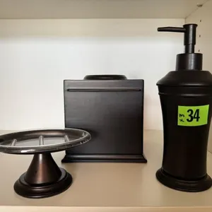 Vanity set, soap dish, dispenser, tissue box
