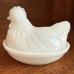 Milk glass hen on nest