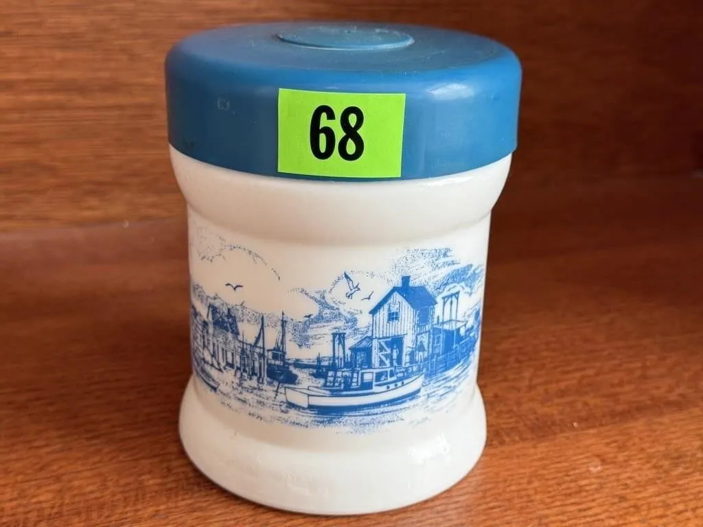 Nautical milk glass jar