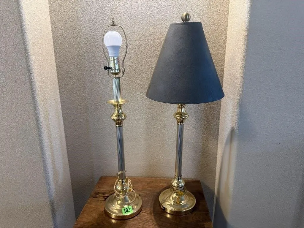Pair of table lamps, one shade