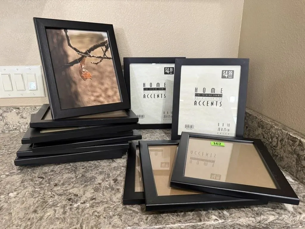Assorted black picture frames (13)