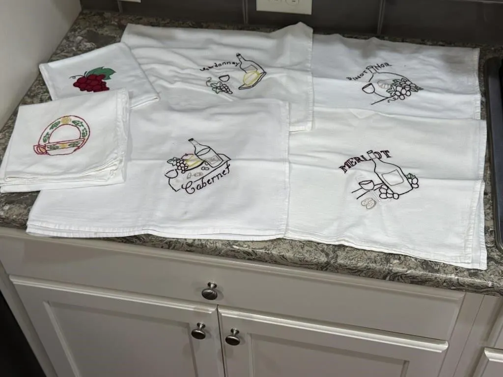 Wine embroidery flour sack towels