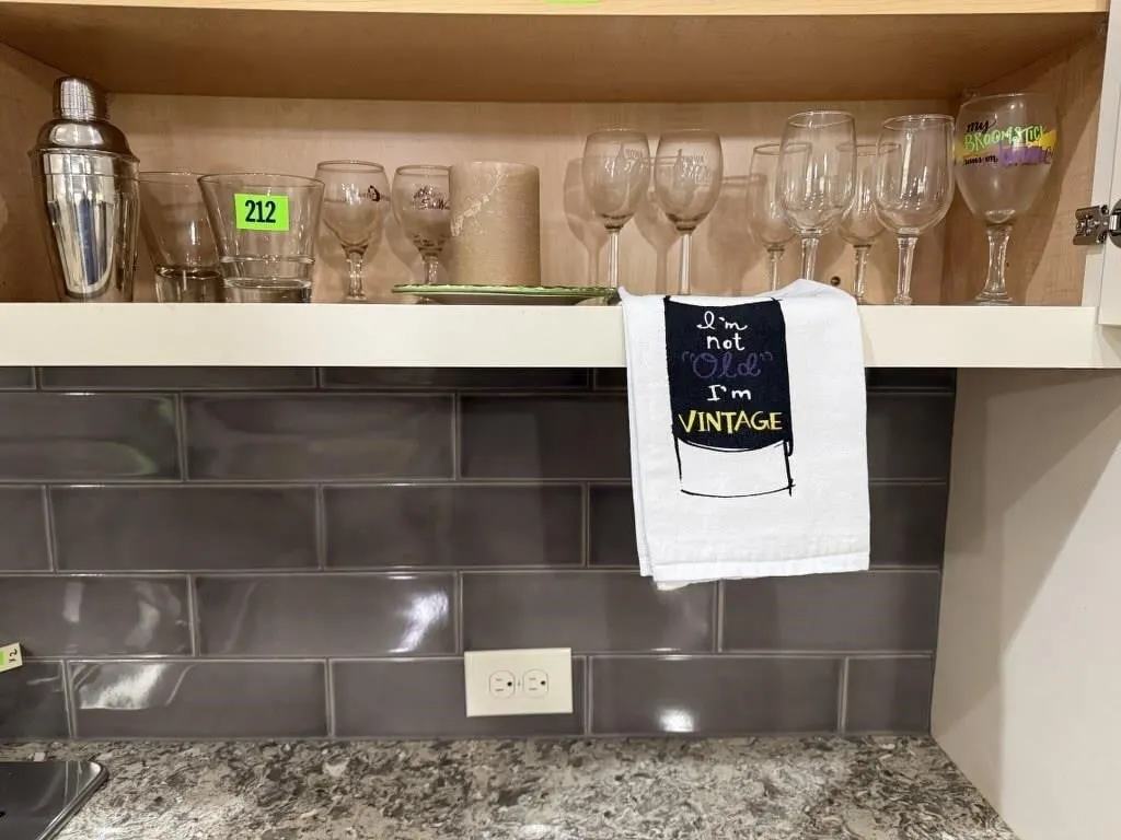 Mixed lot of stemware, hand towel, cocktail