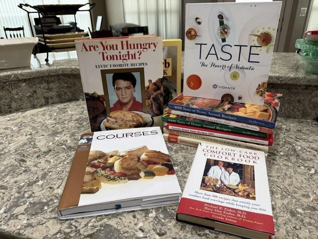 Assorted hard cover cookbooks