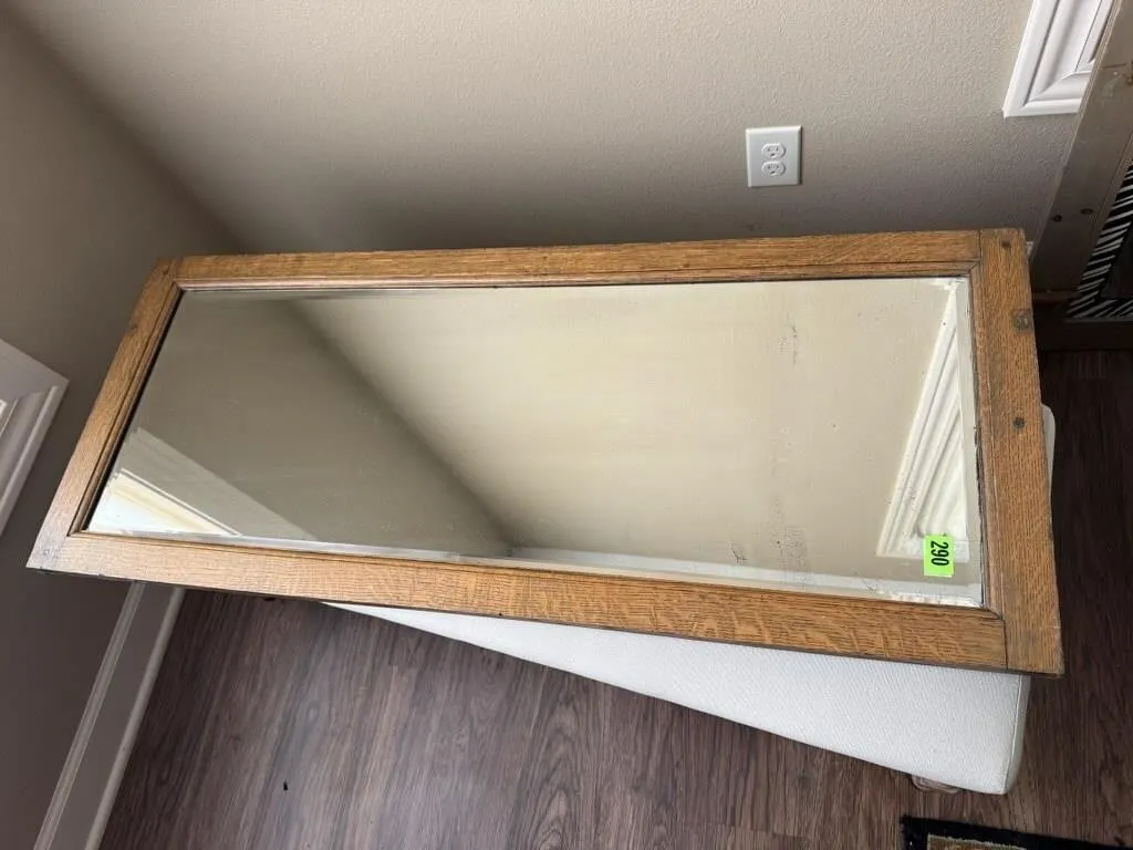 Antique oak beveled wall mirror