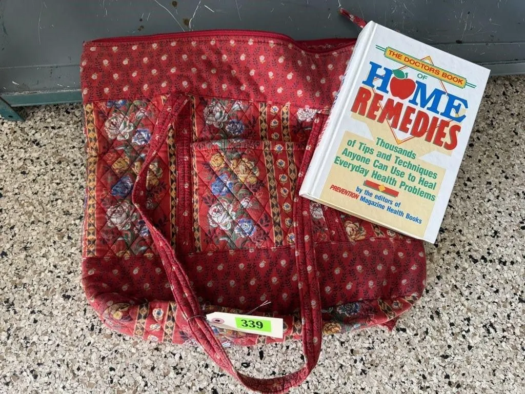 Quilted tote bag, Home Remedies book