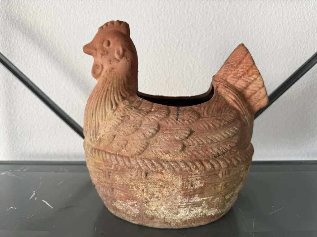Clay chicken planter
