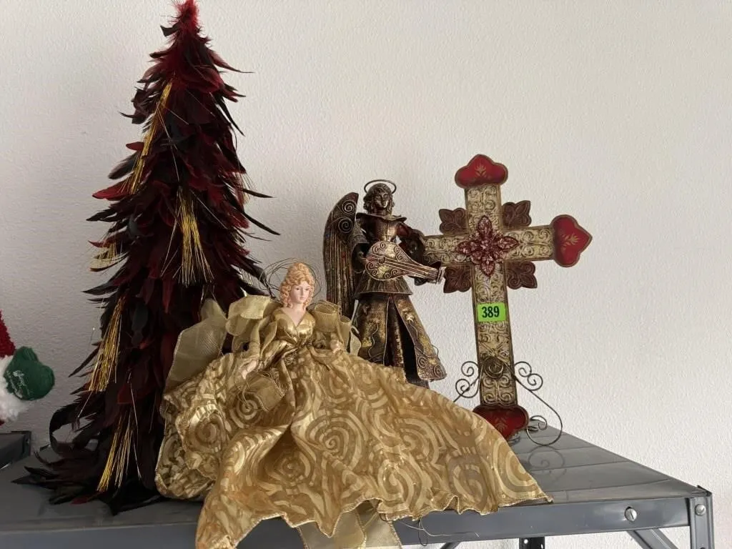 Feather tree, angel tree topper, holiday decor