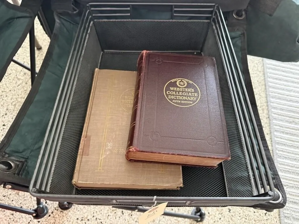 Wire basket, dictionaries (2)